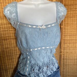Lace Cap Sleeve Top in Light Blue